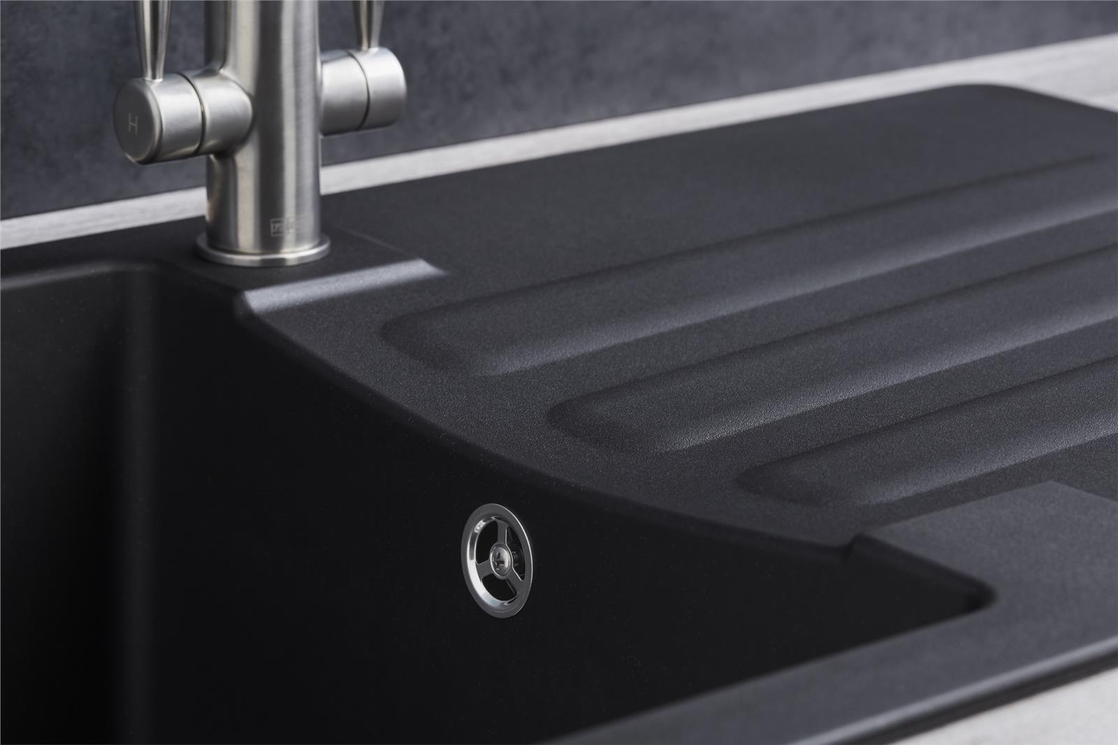 Liquida VG10BL 1.0 Bowl Composite Reversible Inset Black Kitchen Sink With Waste