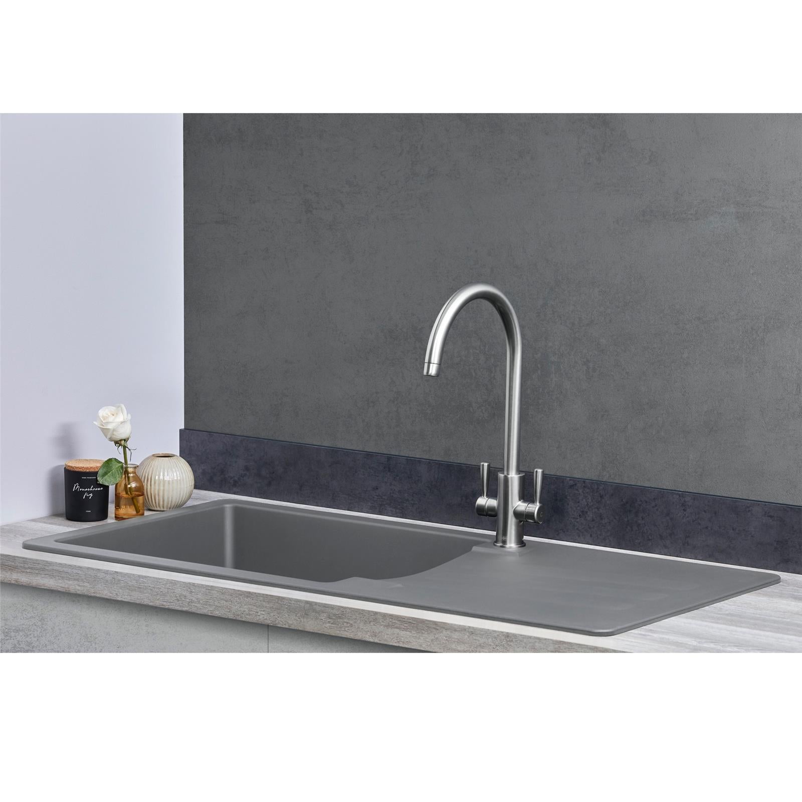 Liquida VG10GR 1.0 Bowl Composite Inset Reversible Grey Kitchen Sink With Waste
