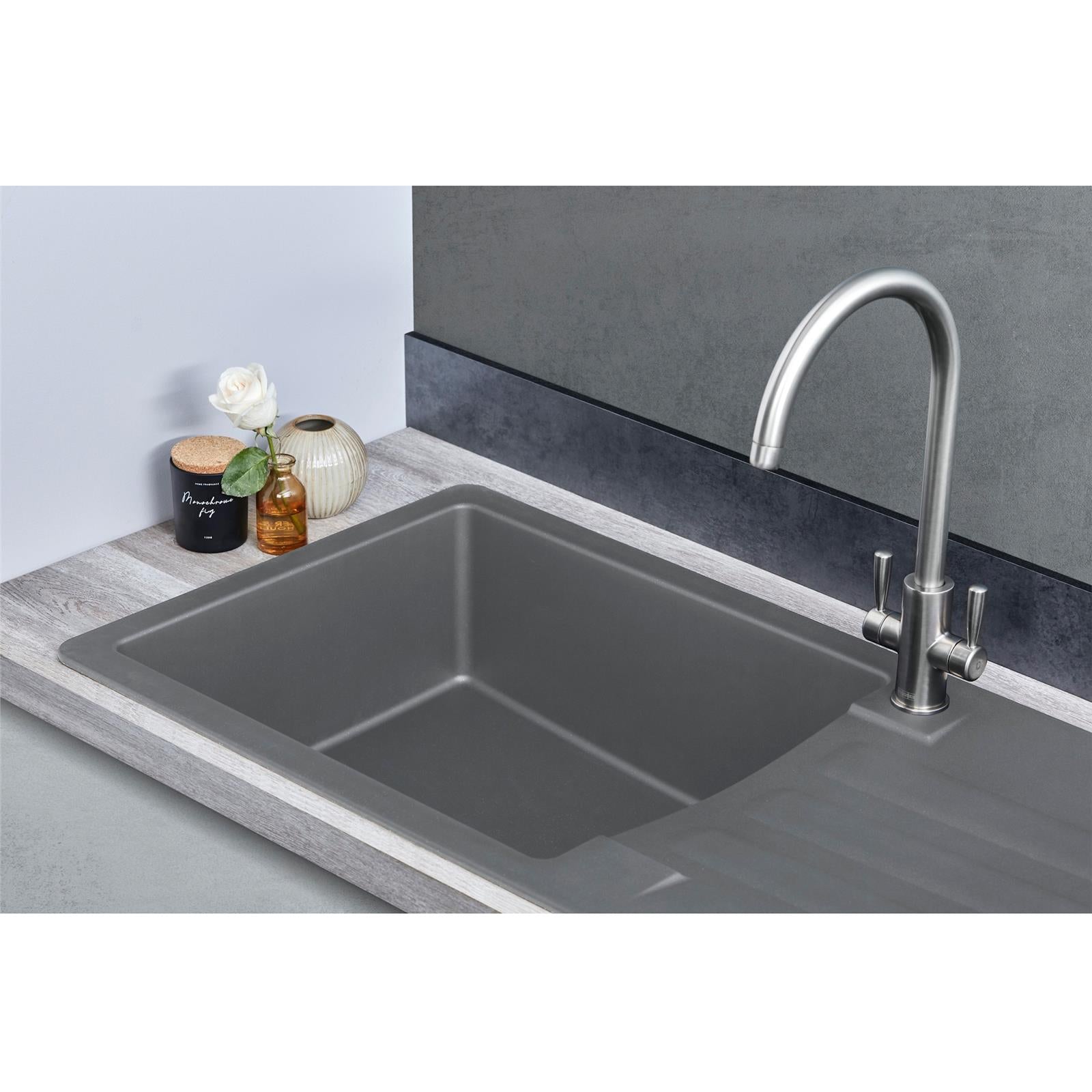 Liquida VG10GR 1.0 Bowl Composite Inset Reversible Grey Kitchen Sink With Waste