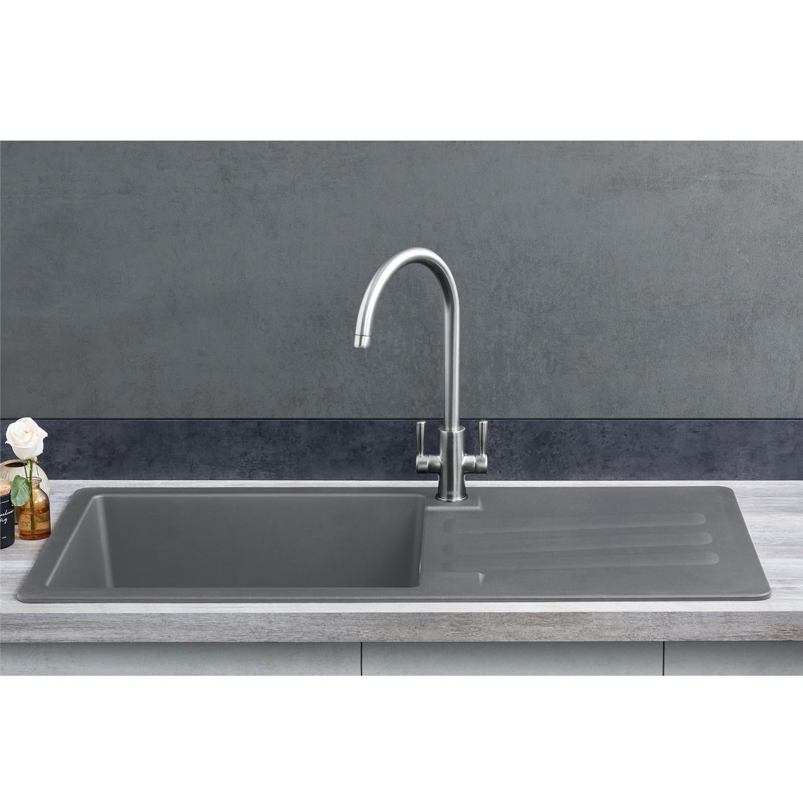 Liquida VG10GR 1.0 Bowl Composite Inset Reversible Grey Kitchen Sink With Waste