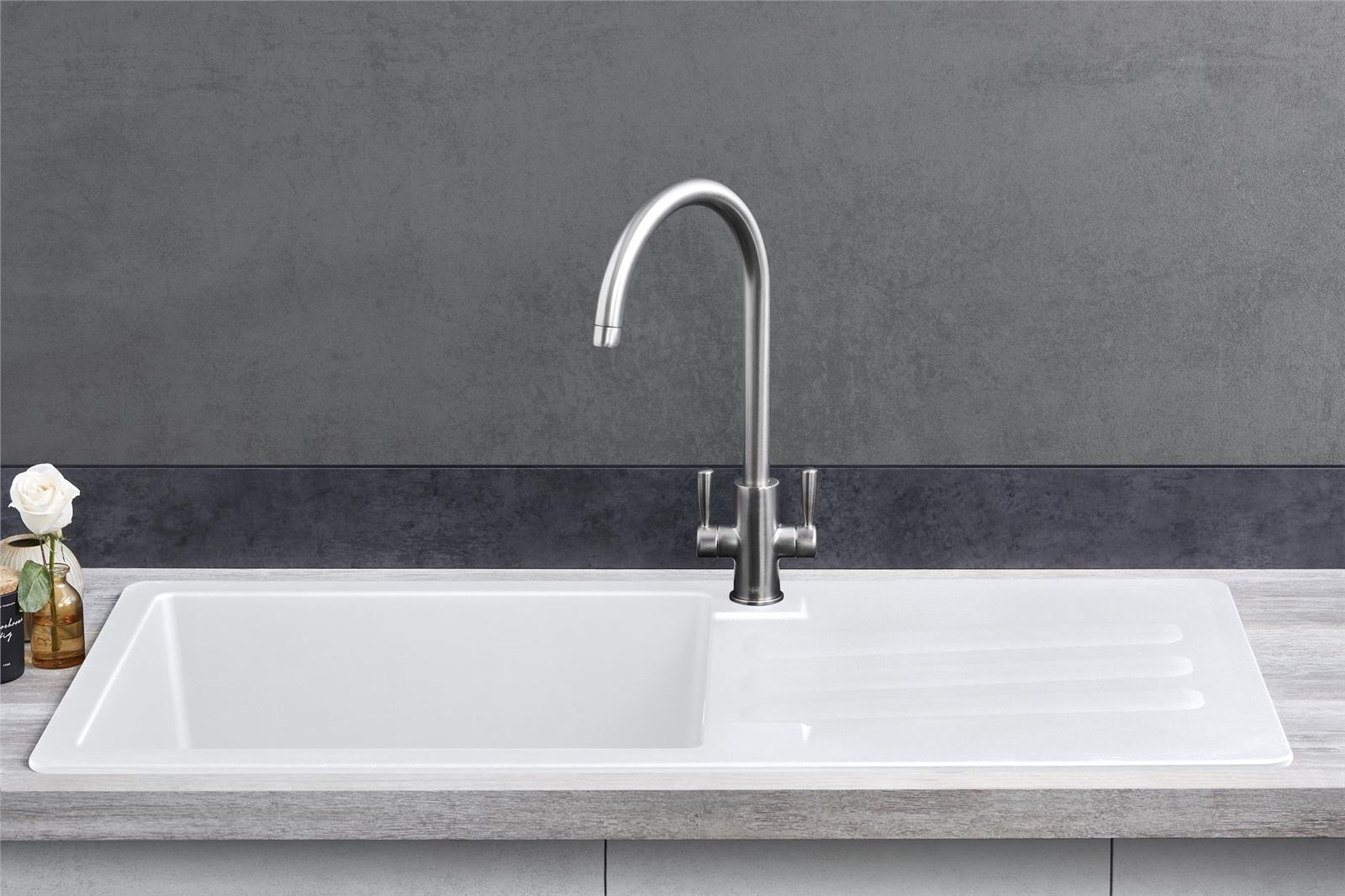 Liquida VG10WH 1.0 Bowl Composite Reversible Inset White Kitchen Sink With Waste