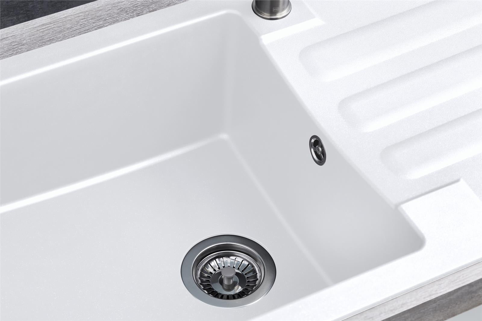 Liquida VG10WH 1.0 Bowl Composite Reversible Inset White Kitchen Sink With Waste