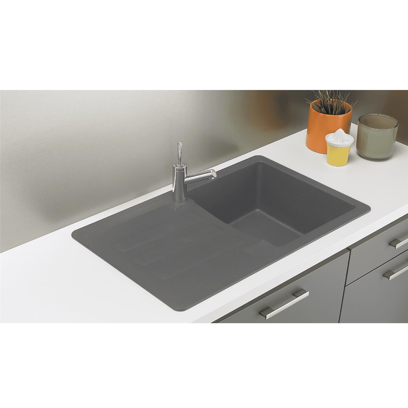Liquida VG5GR 1.0 Bowl Composite Reversible Inset Grey Kitchen Sink With Waste
