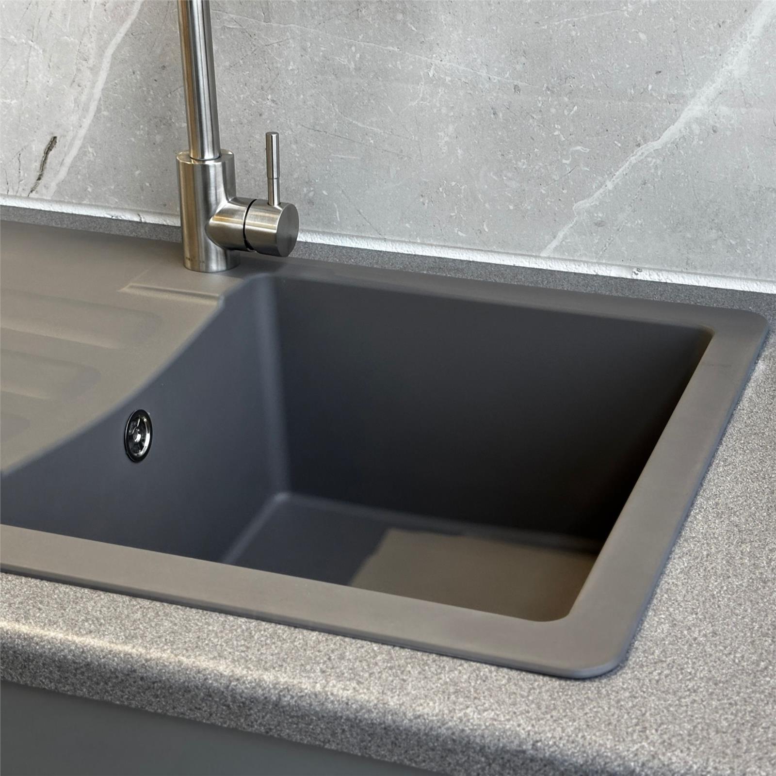 Liquida VG5GR 1.0 Bowl Composite Reversible Inset Grey Kitchen Sink With Waste