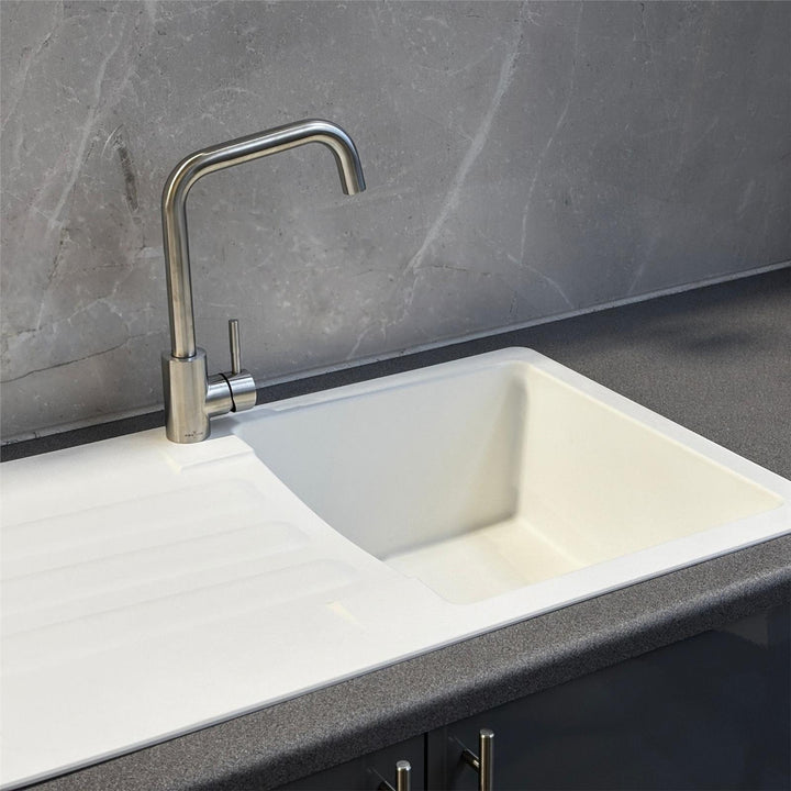 Liquida VG5WH 1.0 Bowl Composite Reversible Inset White Kitchen Sink With Waste