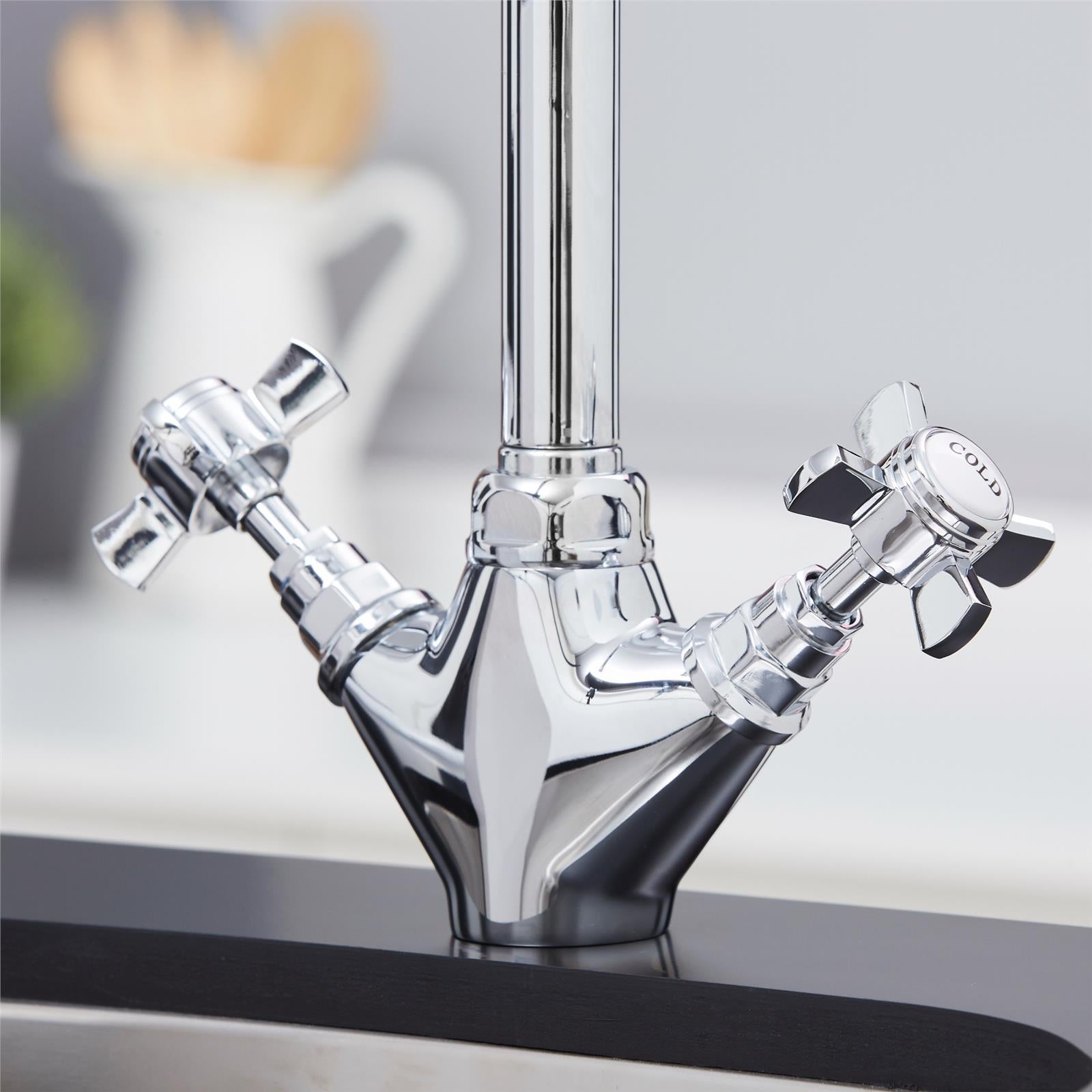 Liquida W02CH 360 Degree Swivel Spout Dual Handle Traditional Chrome Kitchen Tap
