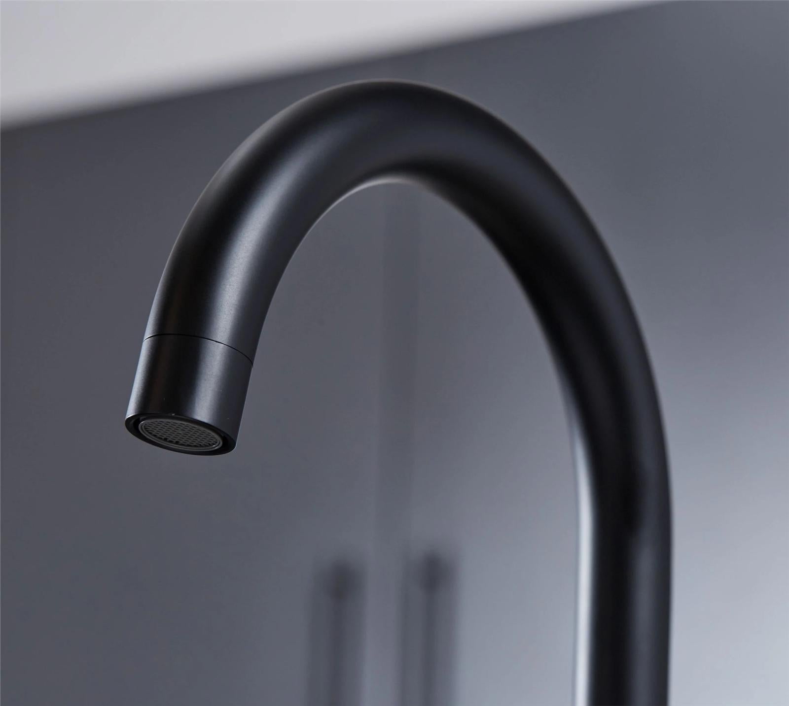 Liquida W03BL Black Swivel Spout Swan Neck Twin Lever Kitchen Mixer Tap