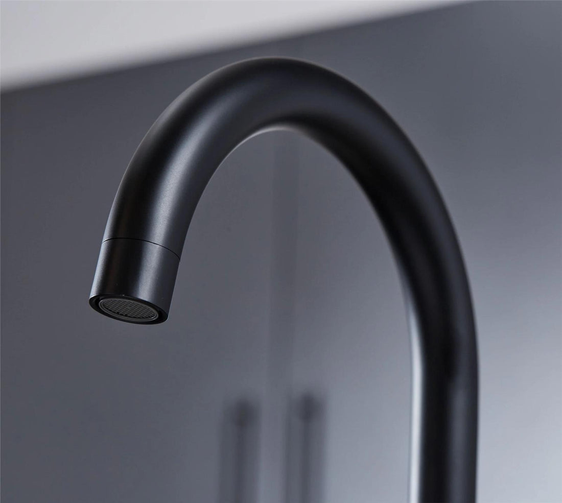 Liquida W03BL Black Swivel Spout Swan Neck Twin Lever Kitchen Mixer Tap