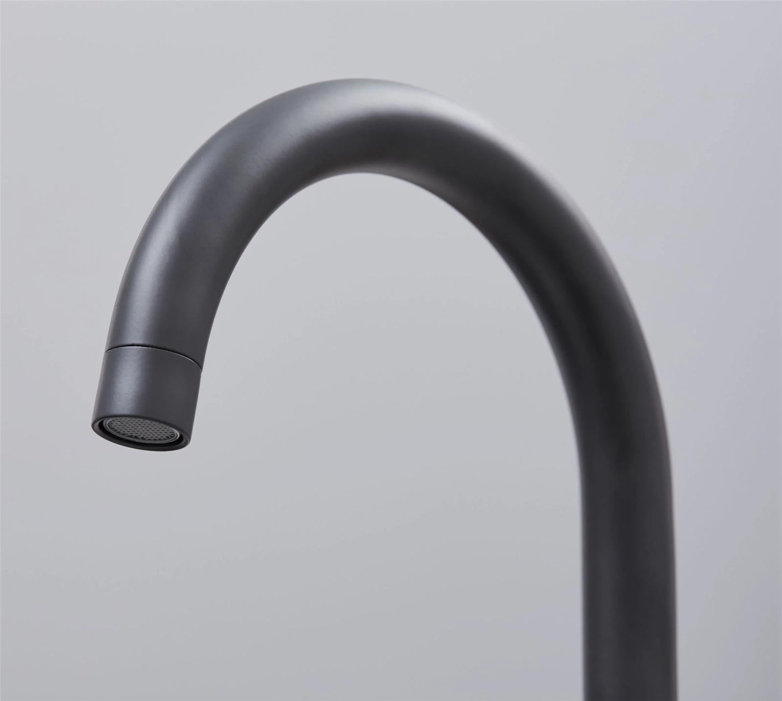 Liquida W03BL Black Swivel Spout Swan Neck Twin Lever Kitchen Mixer Tap