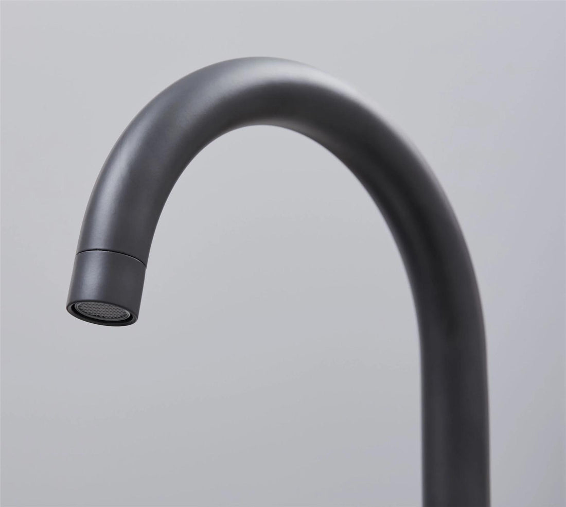 Liquida W03BL Black Swivel Spout Swan Neck Twin Lever Kitchen Mixer Tap