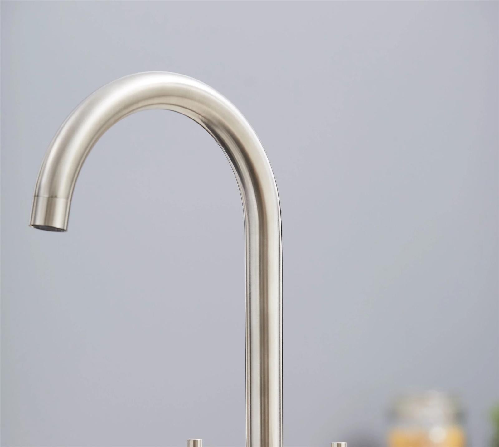 Liquida W03BN Brushed Nickel Swan Neck Twin Lever Kitchen Mixer Tap