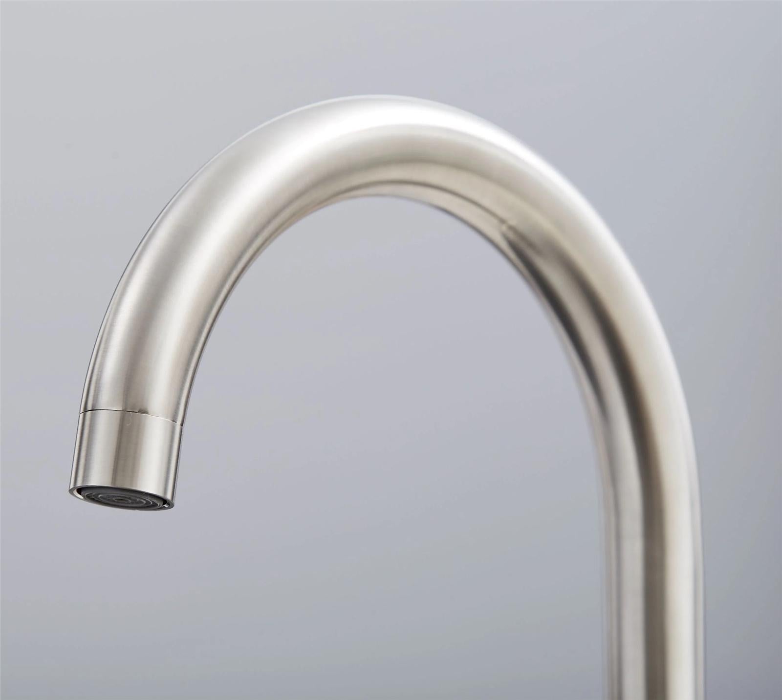 Liquida W03BN Brushed Nickel Swan Neck Twin Lever Kitchen Mixer Tap
