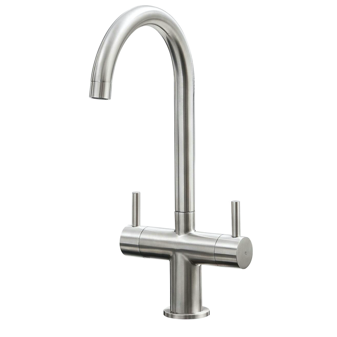 Liquida W03BN Brushed Nickel Swan Neck Twin Lever Kitchen Mixer Tap - GRADED