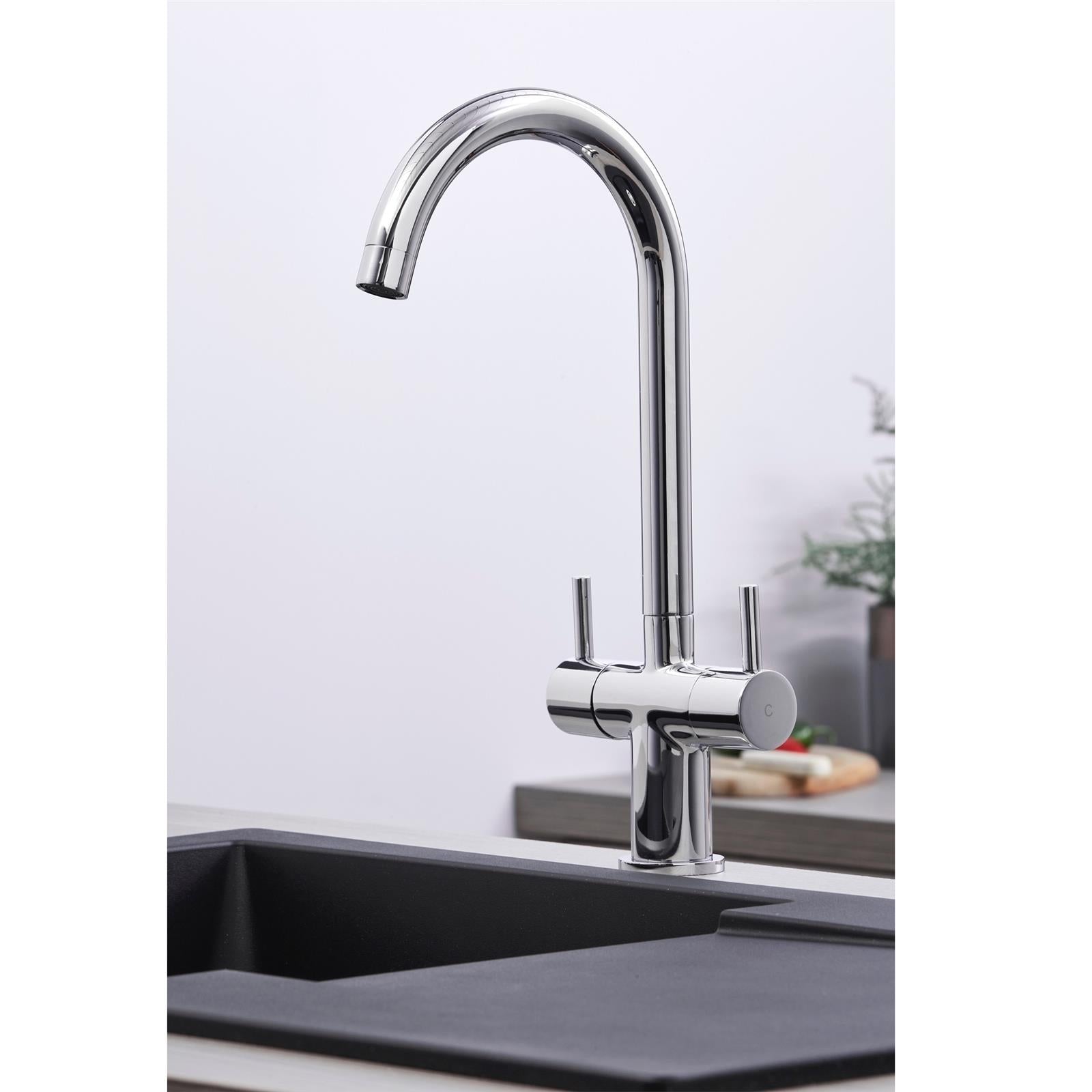 Liquida EUL15SS 1.5 Bowl Reversible Stainless Steel Kitchen Sink & W03CH Tap