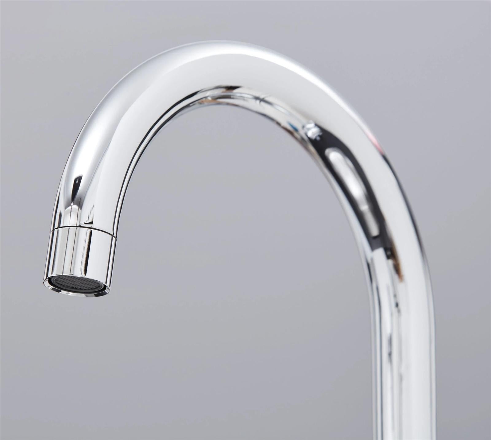 Liquida W03CH Chrome Swan Neck Swivel Spout Twin Lever Kitchen Mixer Tap
