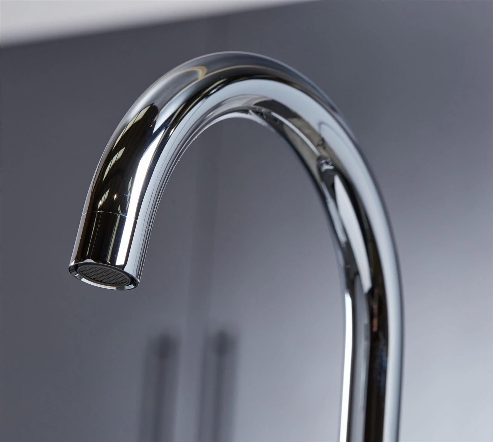 Liquida W03CH Chrome Swan Neck Swivel Spout Twin Lever Kitchen Mixer Tap