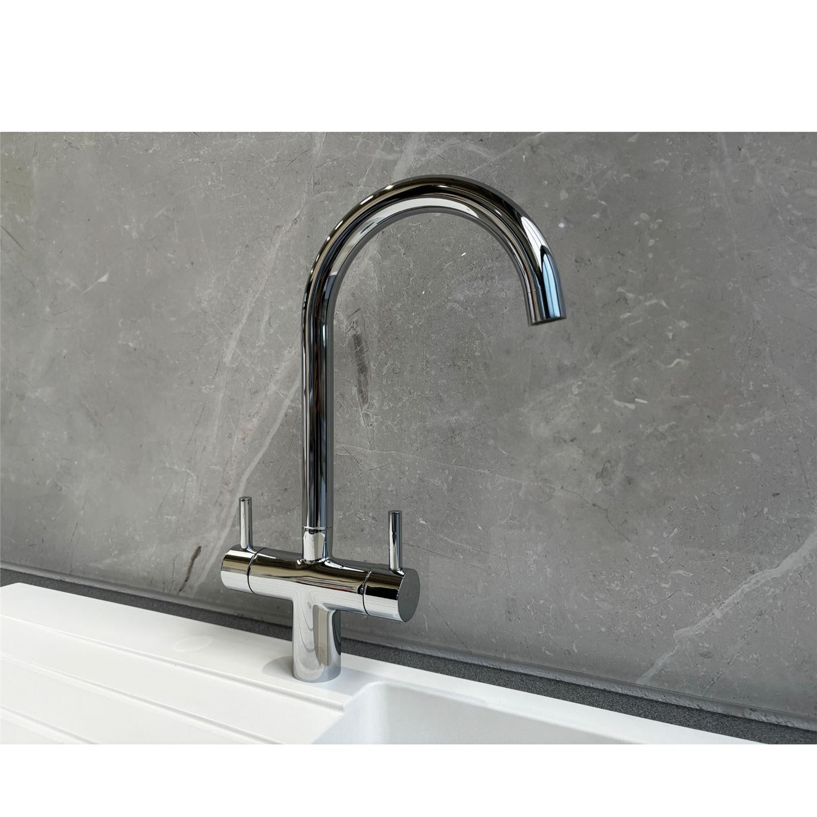 Liquida EUL15SS 1.5 Bowl Reversible Stainless Steel Kitchen Sink & W03CH Tap