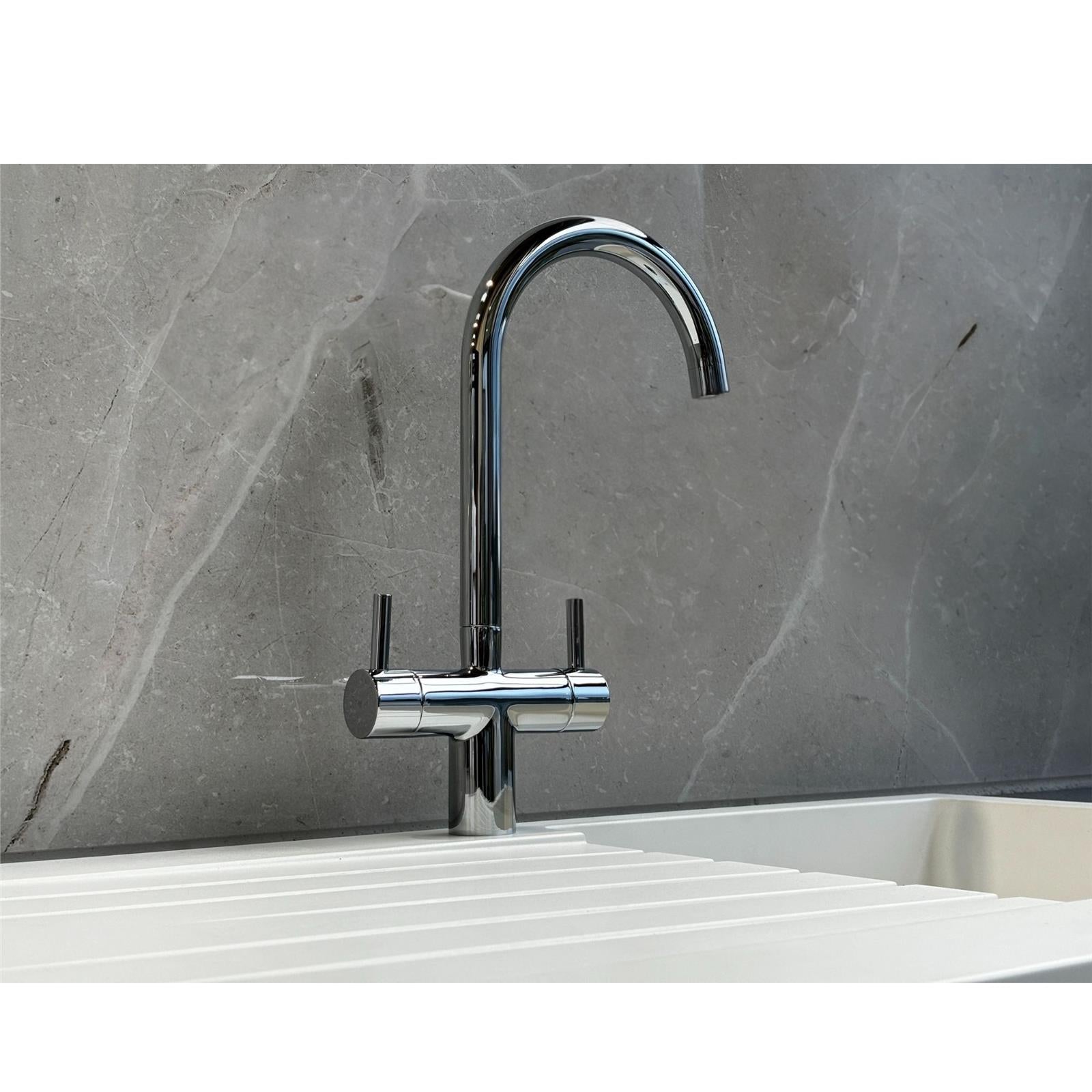 Liquida W03CH Swan Neck Swivel Spout Twin Lever Chrome Kitchen Mixer Tap