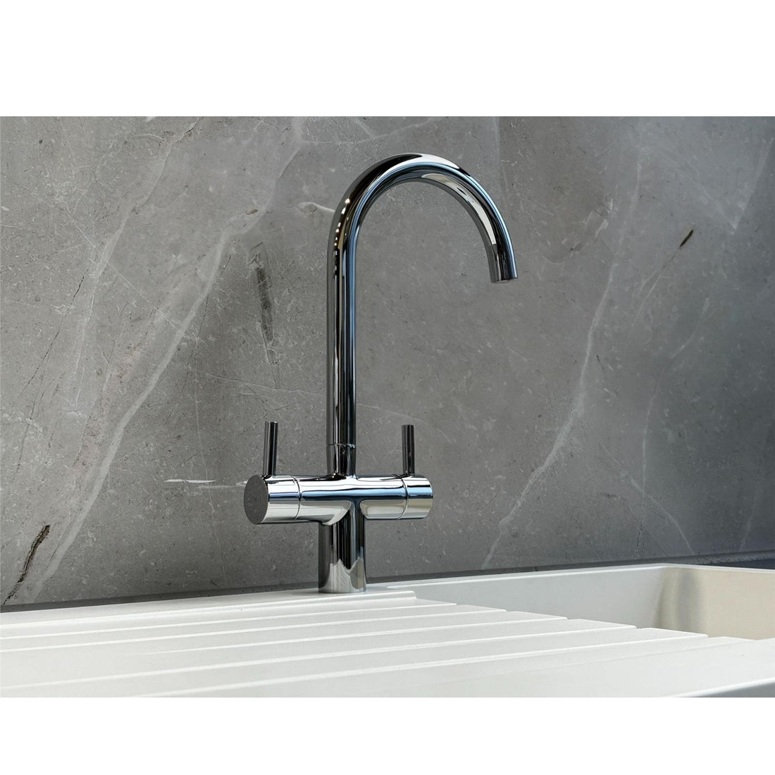 Liquida EUL10SS 1.0 Bowl Reversible Stainless Steel Kitchen Sink & W03CH Tap