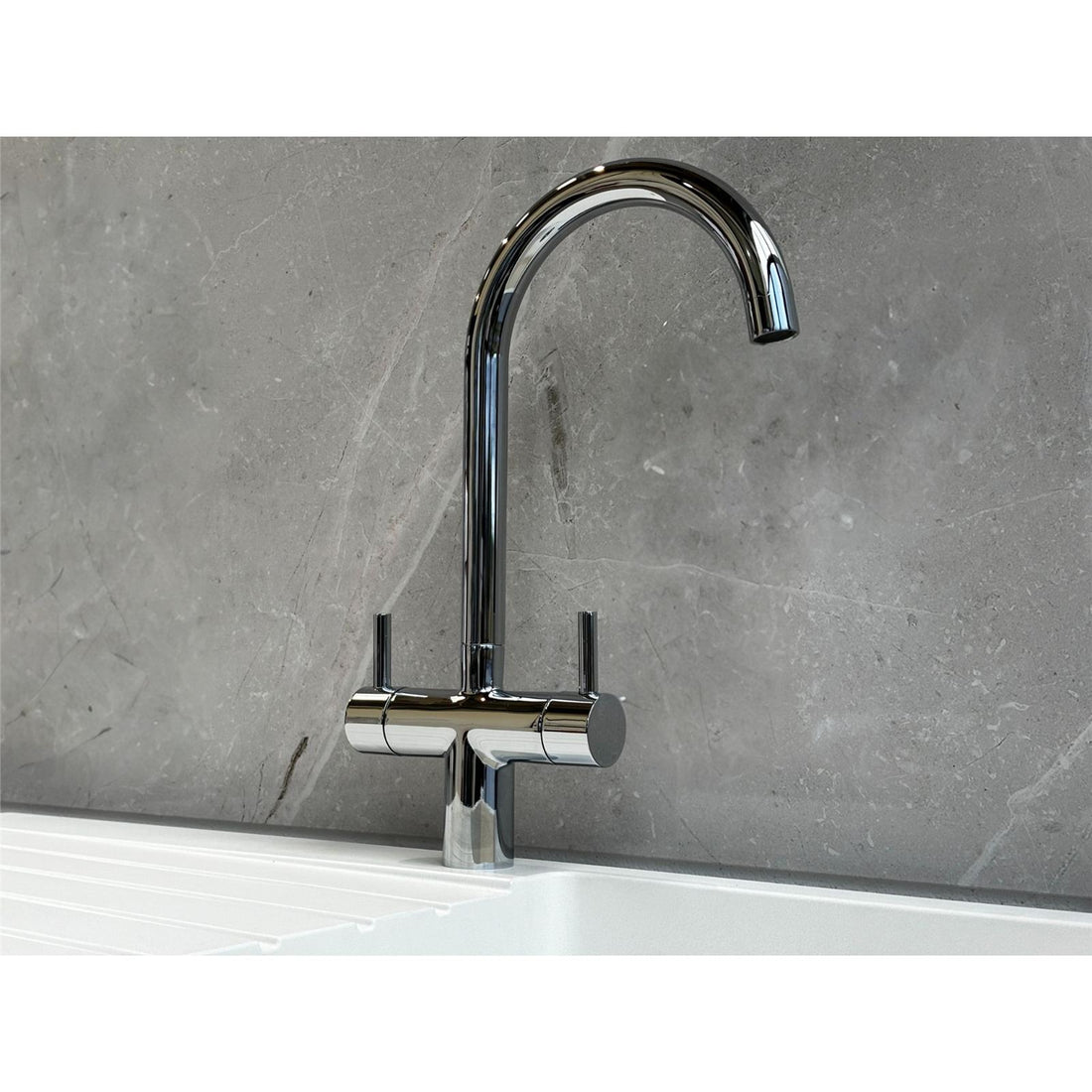 Liquida CMP10WH 1.0 Bowl White Kitchen Sink With W03CH Chrome Mixer Tap