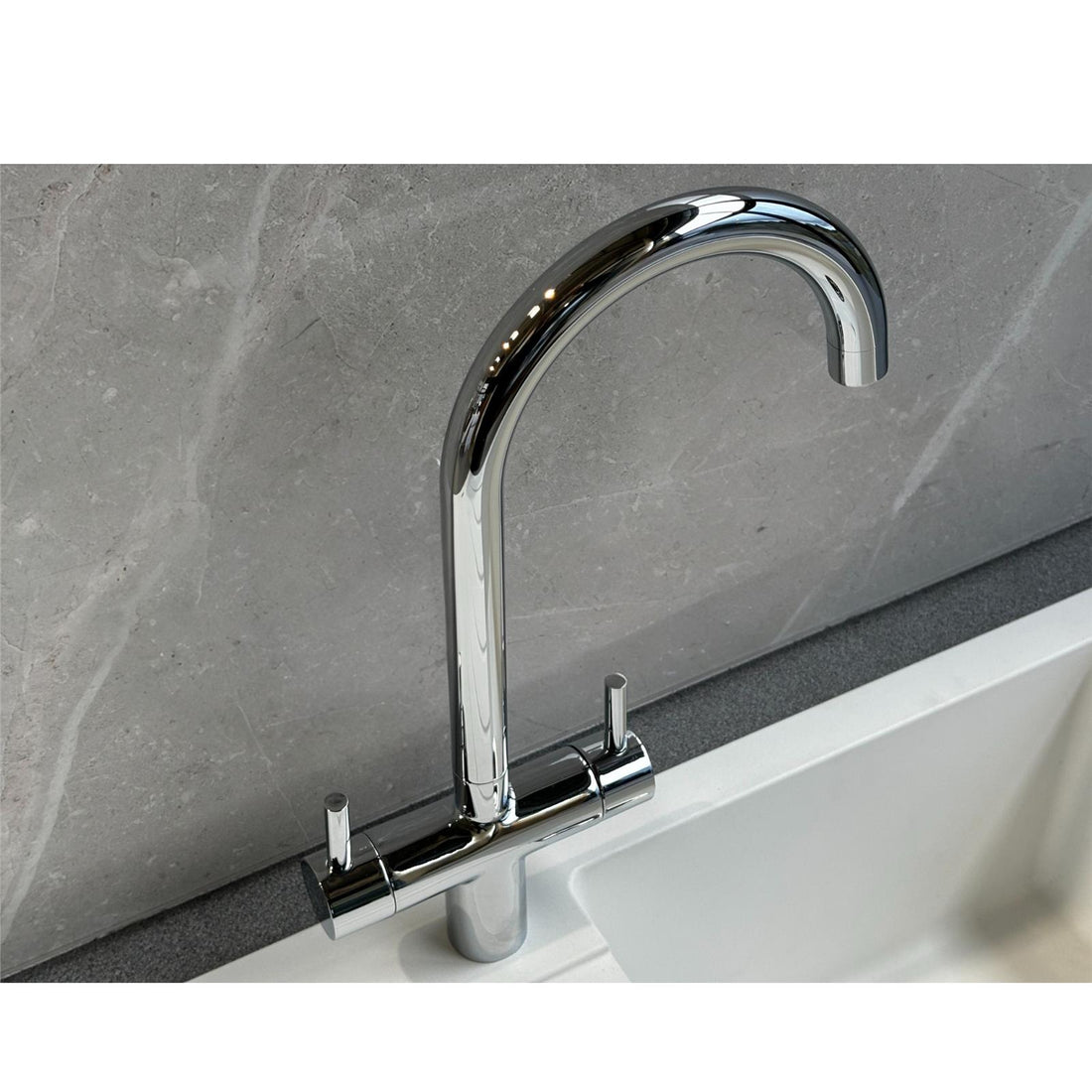 Liquida W03CH Swan Neck Swivel Spout Twin Lever Chrome Kitchen Mixer Tap