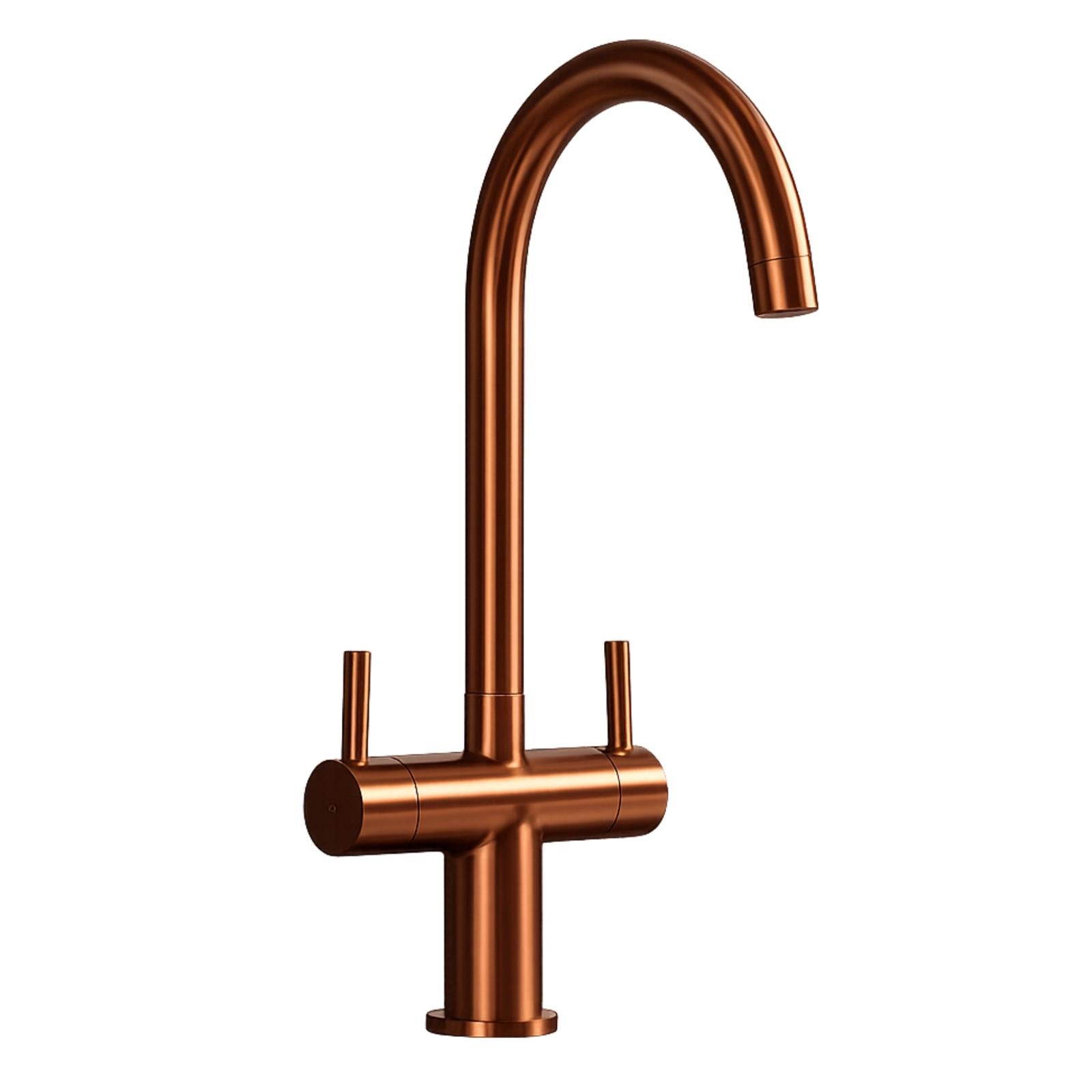 Liquida W03CP Copper Swivel Spout Swan Neck Twin Lever Kitchen Mixer Tap