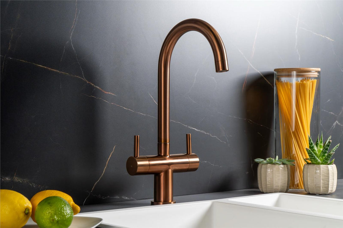Liquida W03CP Copper Swivel Spout Swan Neck Twin Lever Kitchen Mixer Tap