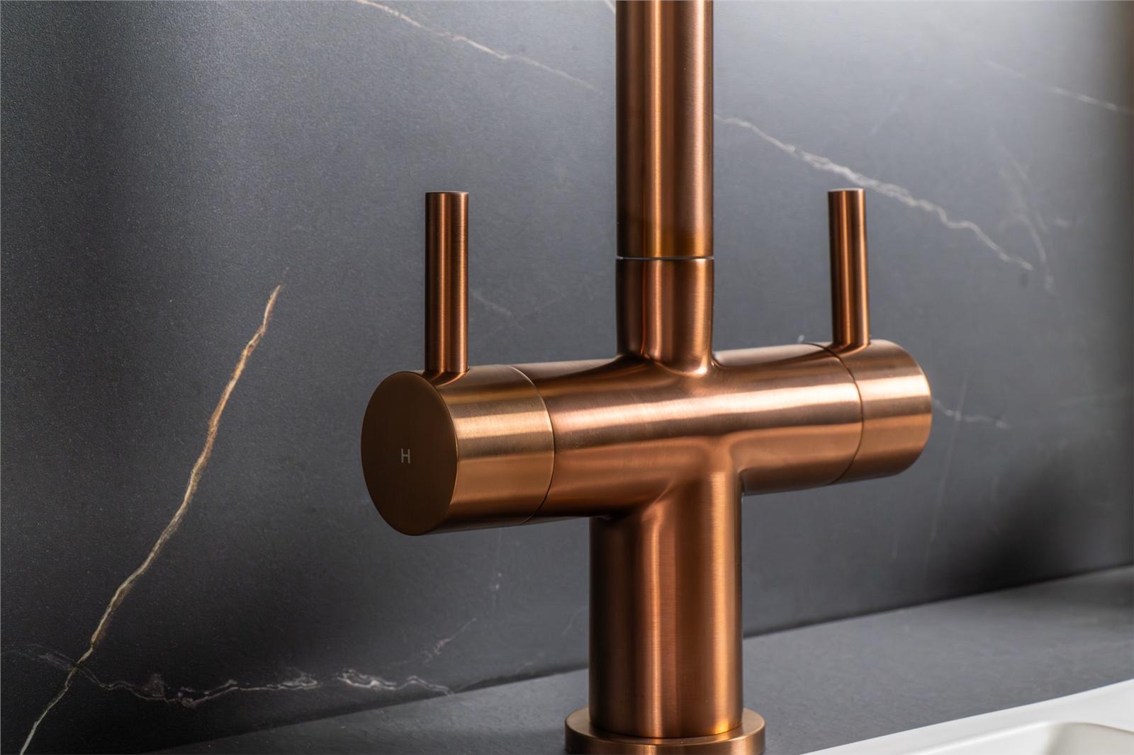 Liquida W03CP Copper Swivel Spout Swan Neck Twin Lever Kitchen Mixer Tap