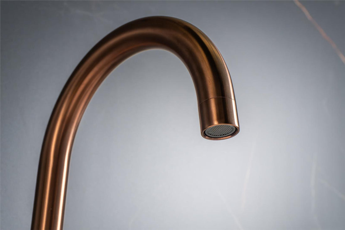 Liquida W03CP Copper Swivel Spout Swan Neck Twin Lever Kitchen Mixer Tap