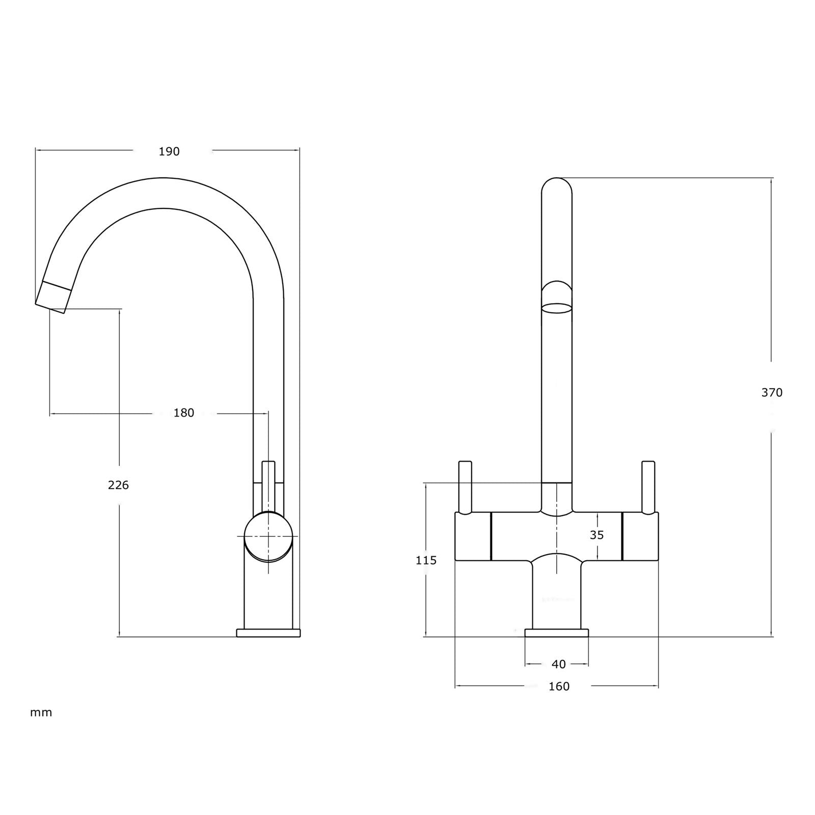 Liquida W03BG Monobloc Swan Neck Twin Lever Brushed Gold Kitchen Mixer Tap