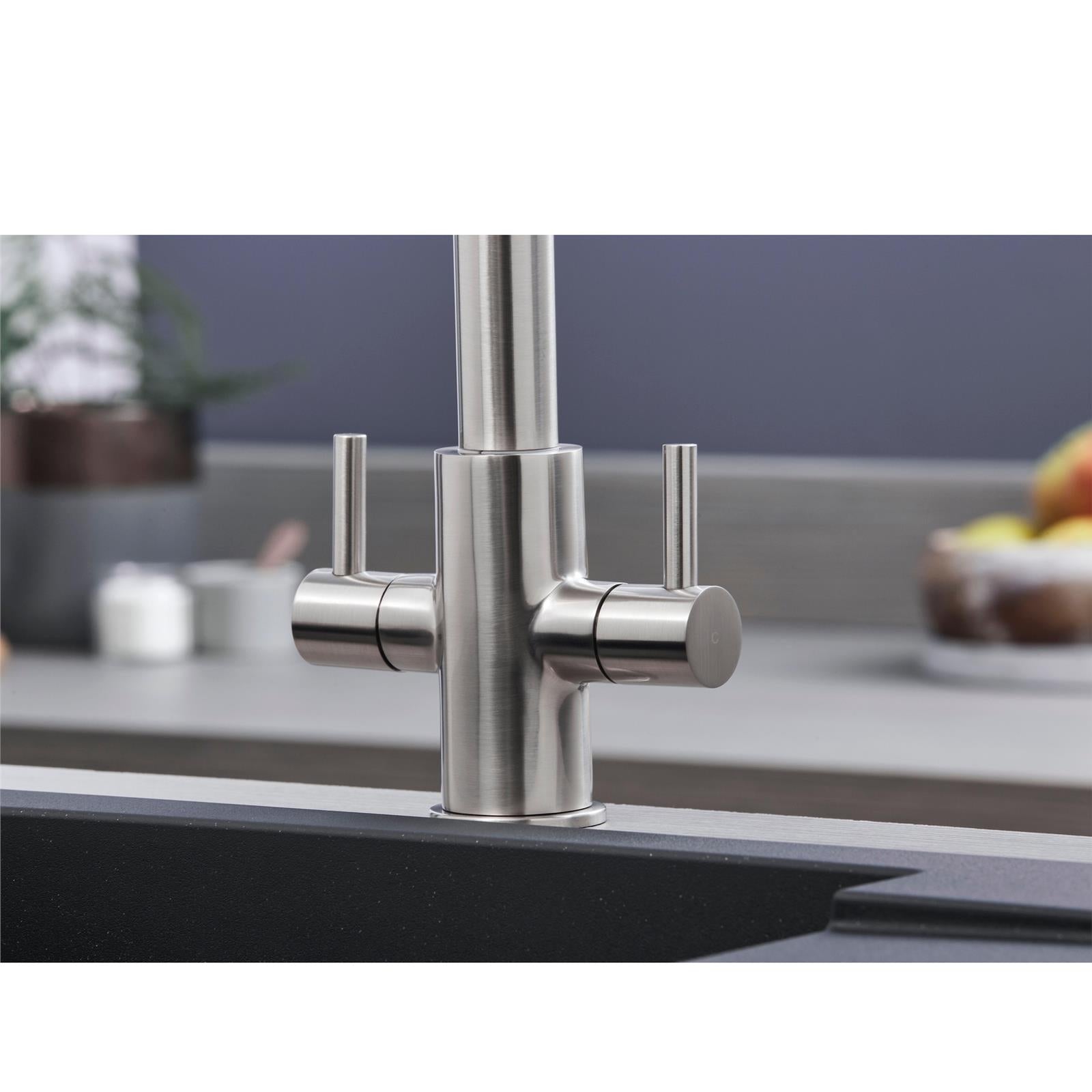 Liquida W04BN Twin Lever Brushed Nickel Kitchen Mixer Tap With Pull Out Spray