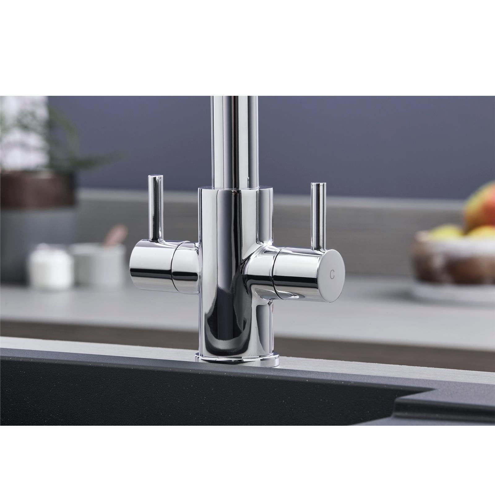 W04CH Twin Lever Kitchen Sink Mixer Tap With Pull Out Spray In Chrome
