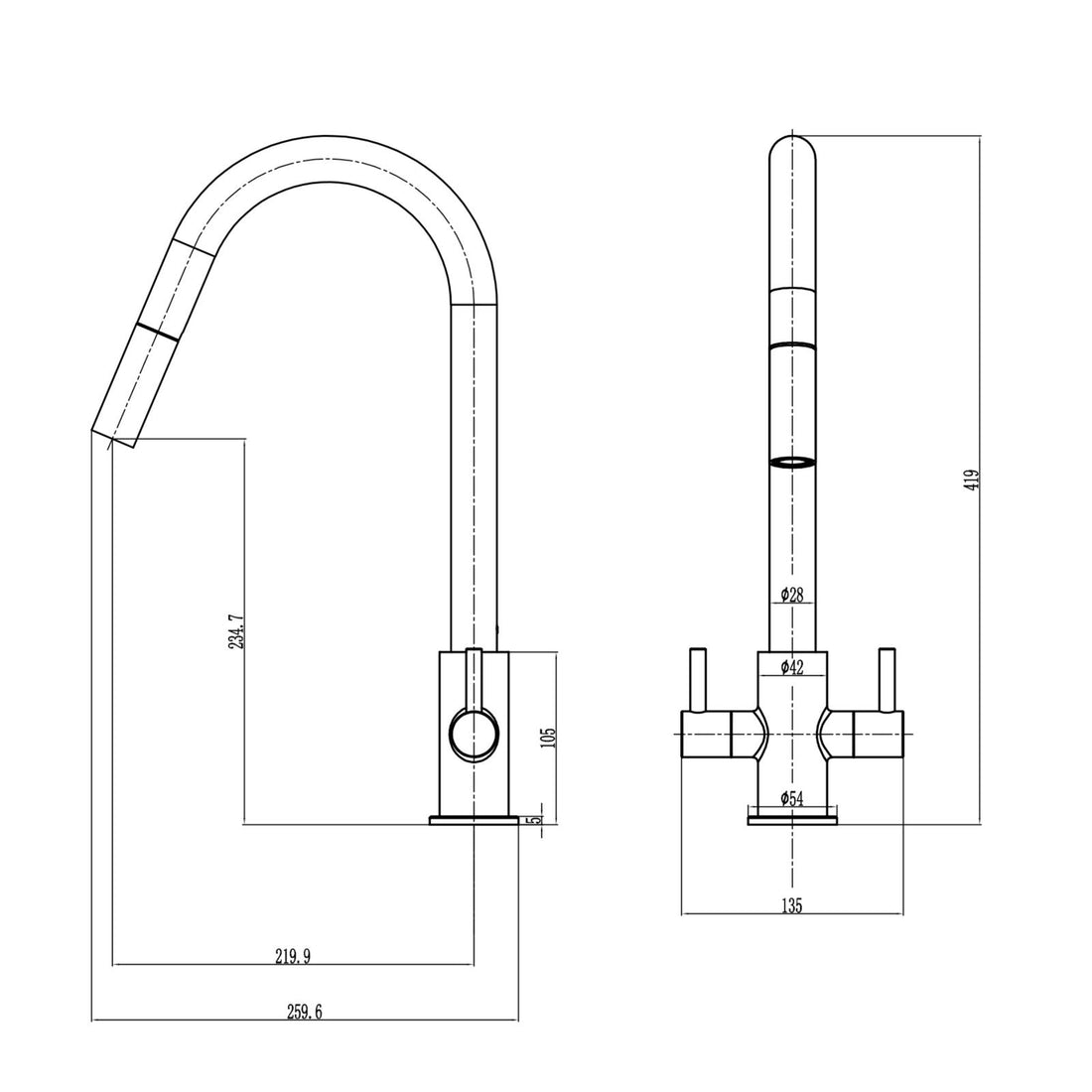 W04CH Twin Lever Kitchen Sink Mixer Tap With Pull Out Spray In Chrome