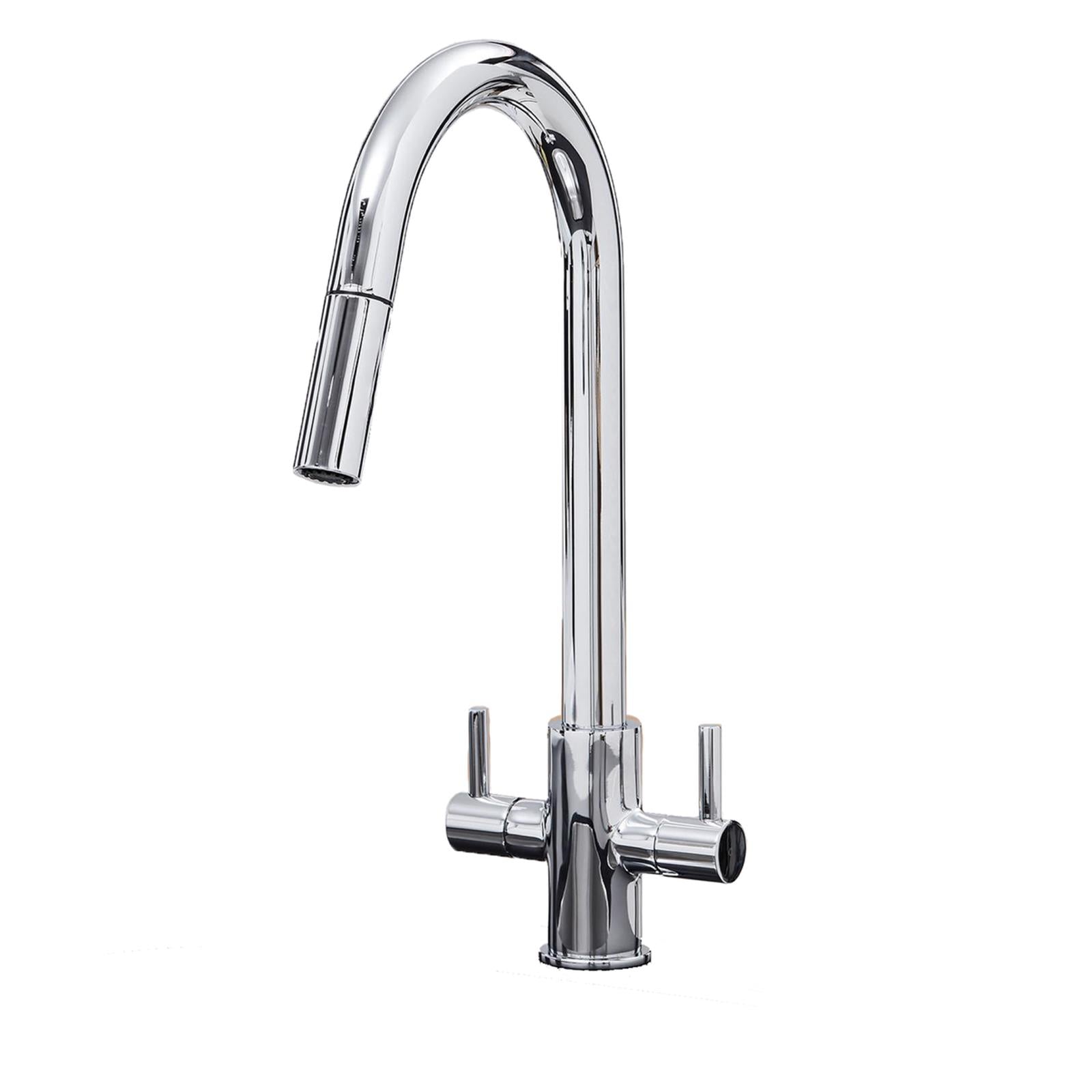 W04CH Twin Lever Chrome Kitchen Sink Mixer Tap With Pull Out Spray