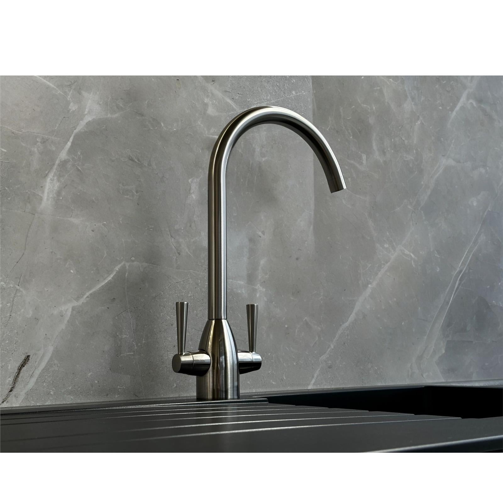 Liquida W05BN Swan Neck Monobloc Twin Lever Brushed Nickel Kitchen Mixer Tap