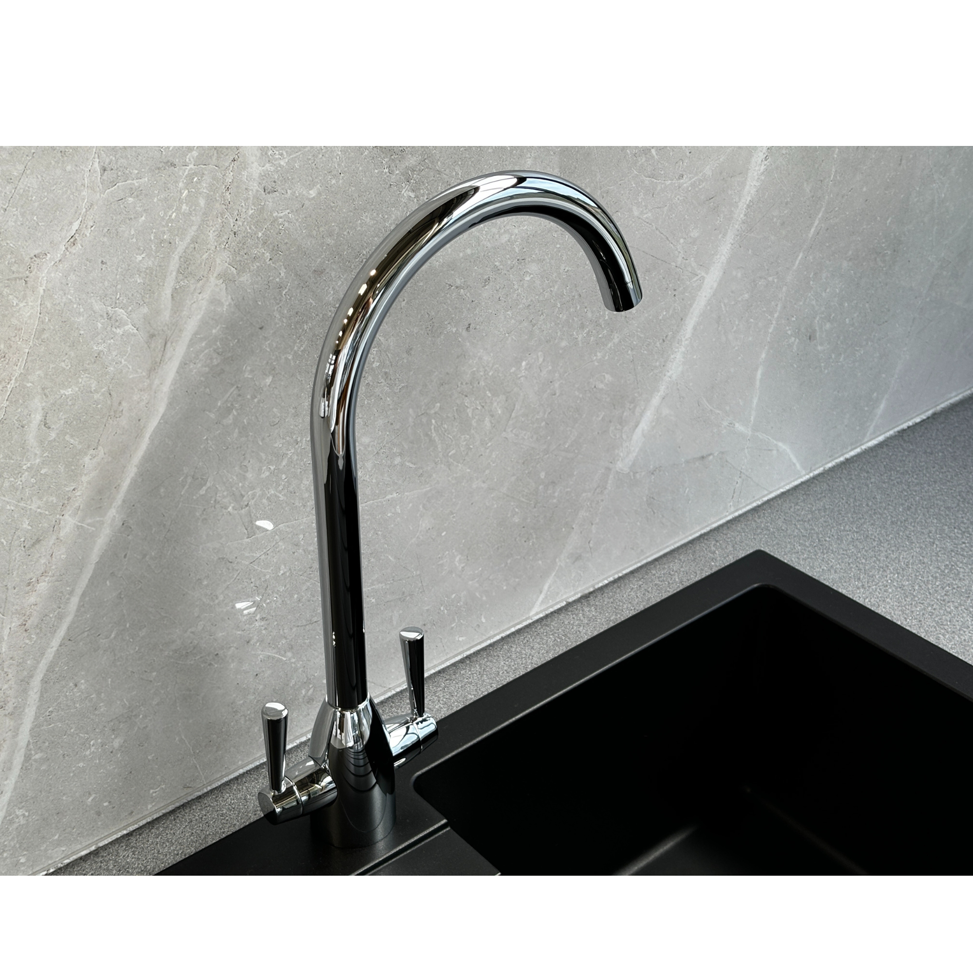 Liquida W05CH Swan Neck Twin Lever Swivel Spout Chrome Kitchen Mixer Tap