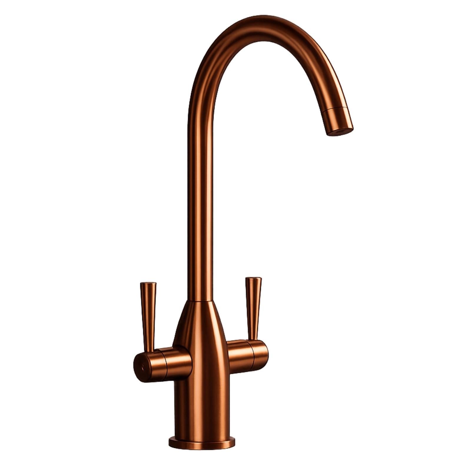 Liquida W05CP Copper Swan Neck Swivel Spout Twin Lever Kitchen Mixer Tap