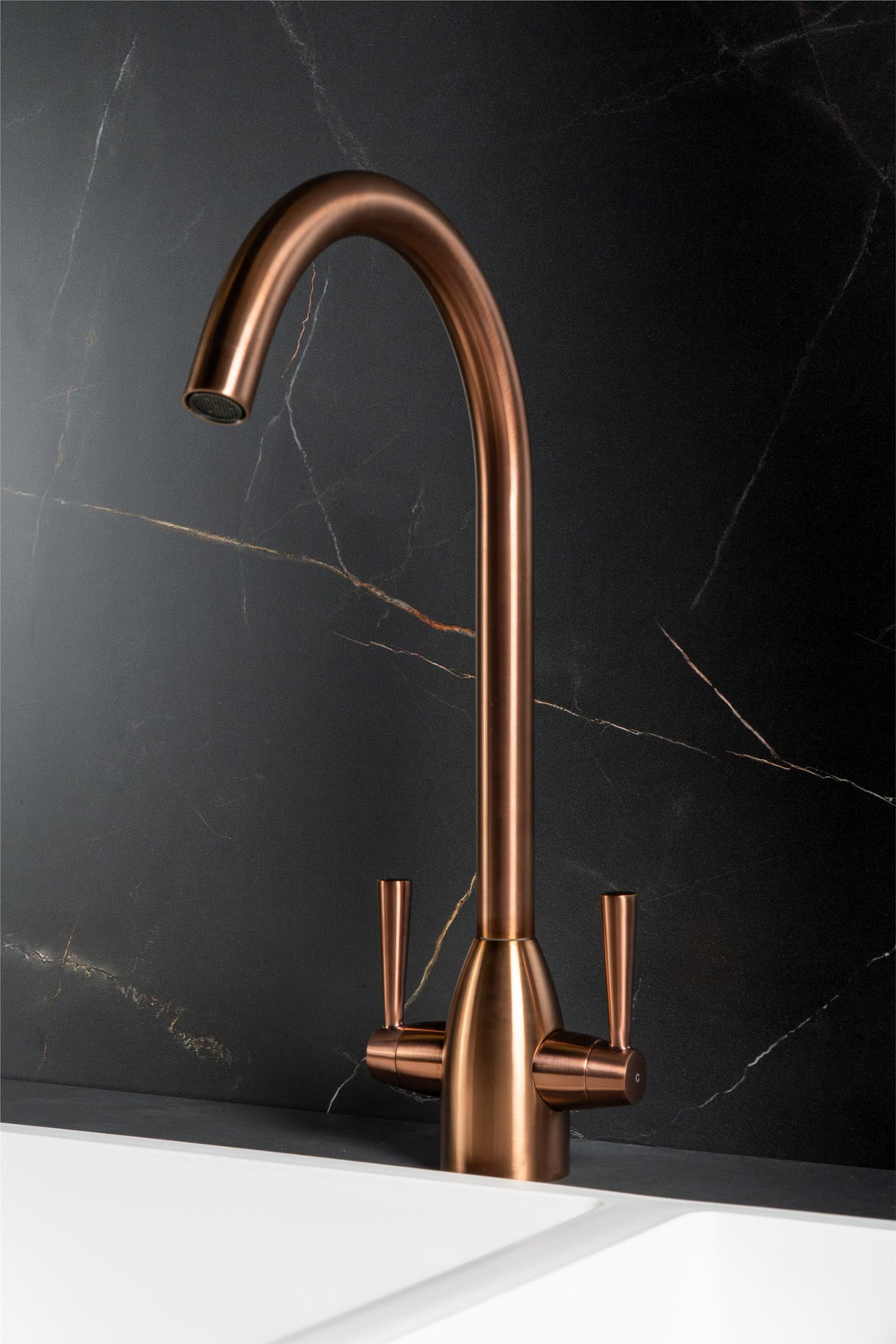 Liquida W05CP Copper Swan Neck Swivel Spout Twin Lever Kitchen Mixer Tap