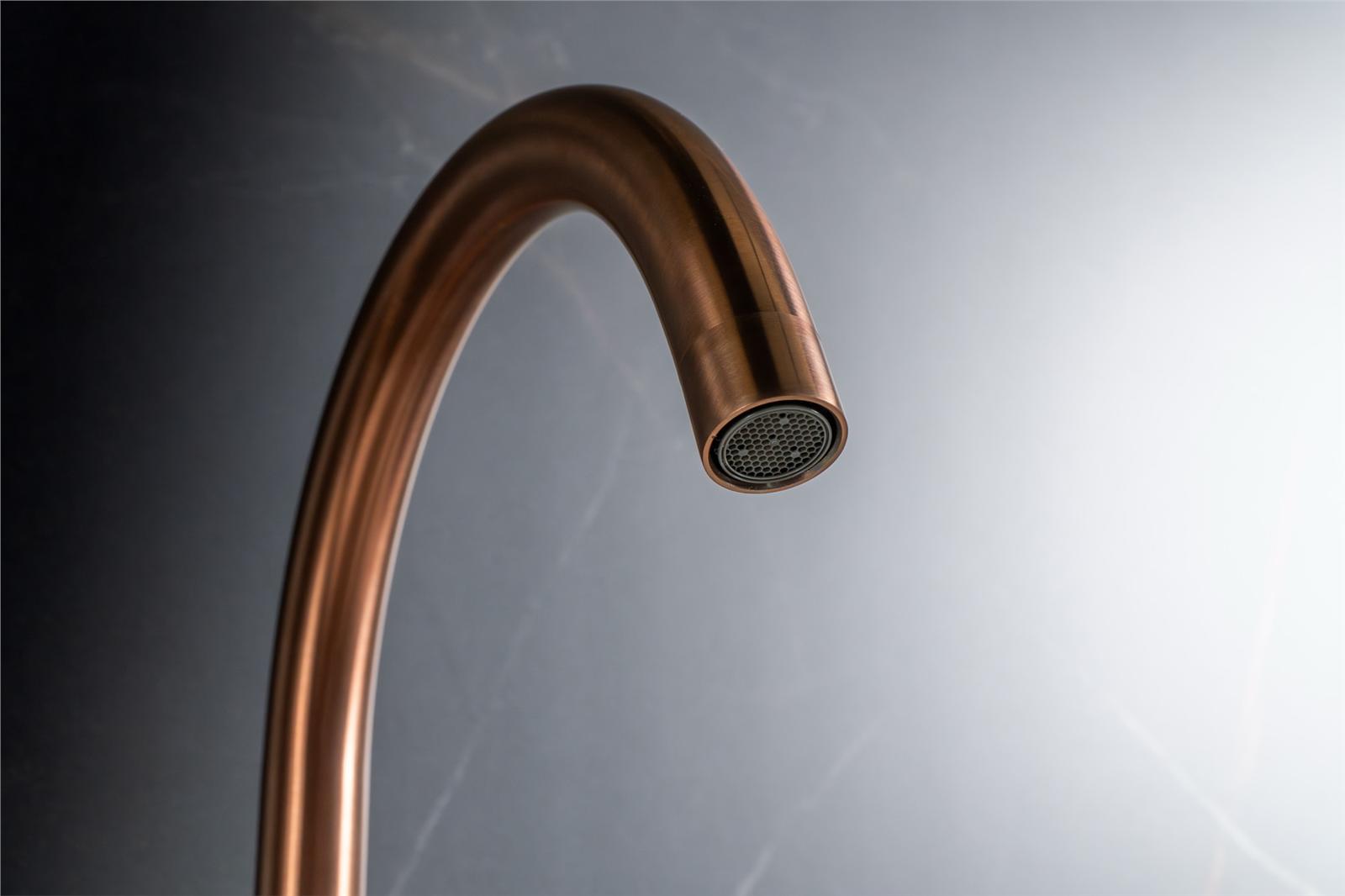Liquida W05CP Copper Swan Neck Swivel Spout Twin Lever Kitchen Mixer Tap