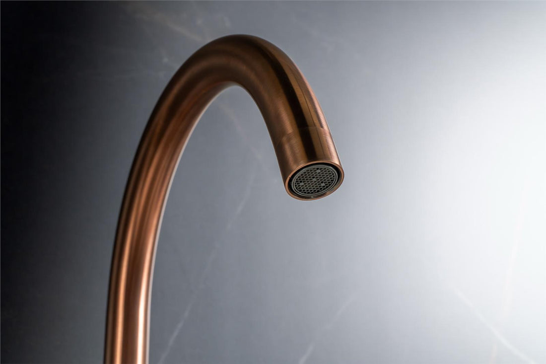 Liquida W05CP Copper Swan Neck Swivel Spout Twin Lever Kitchen Mixer Tap