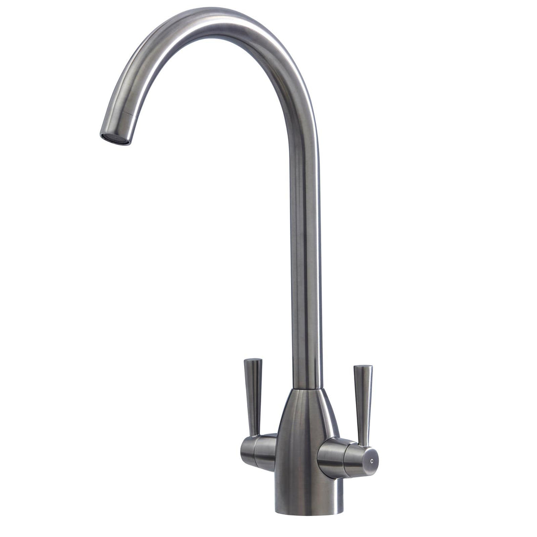 Liquida W05GM Gun Metal Grey Swan Neck Twin Lever Kitchen Mixer Tap - GRADED