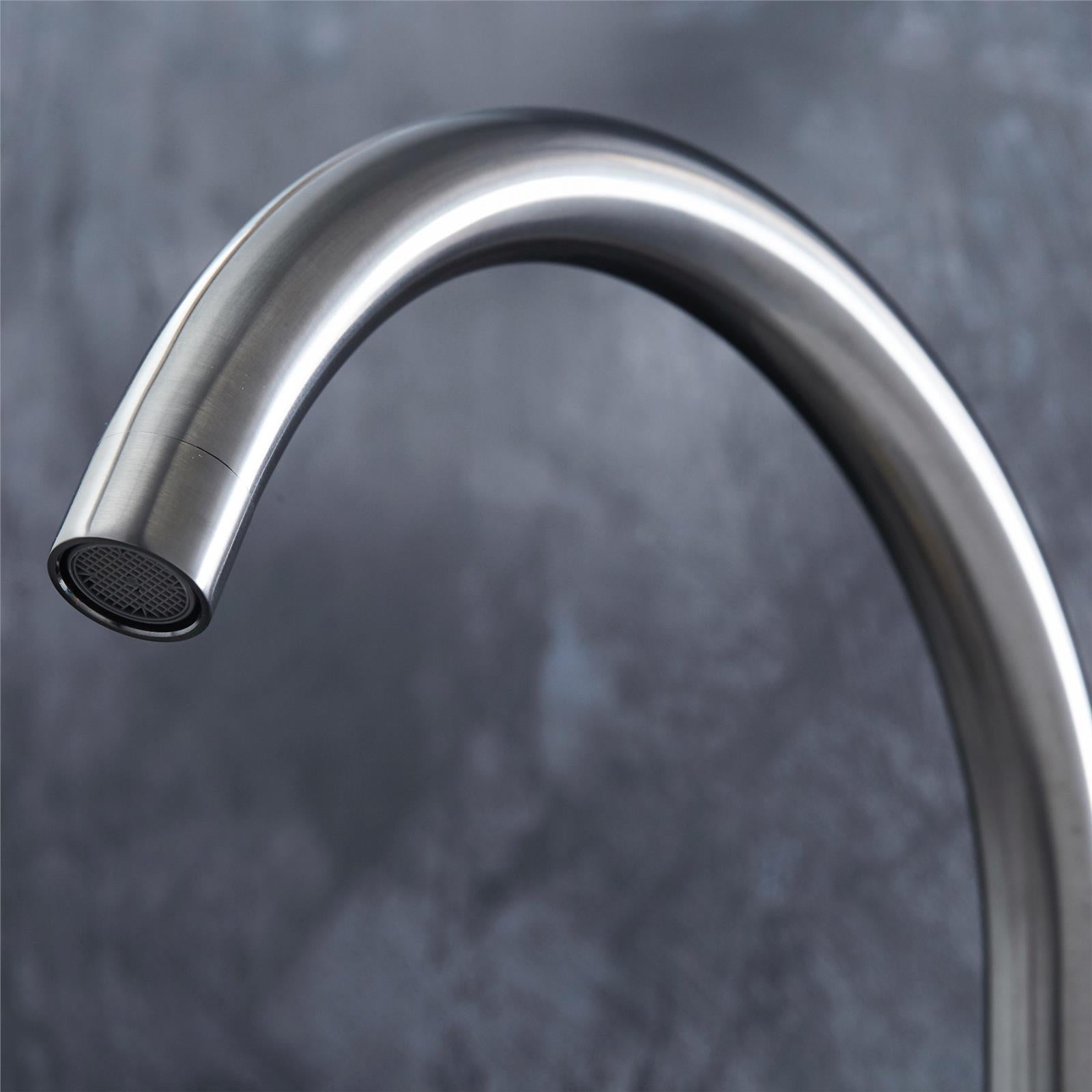 Liquida W05GM Swan Neck Monobloc Twin Lever Gun Metal Grey Kitchen Mixer Tap