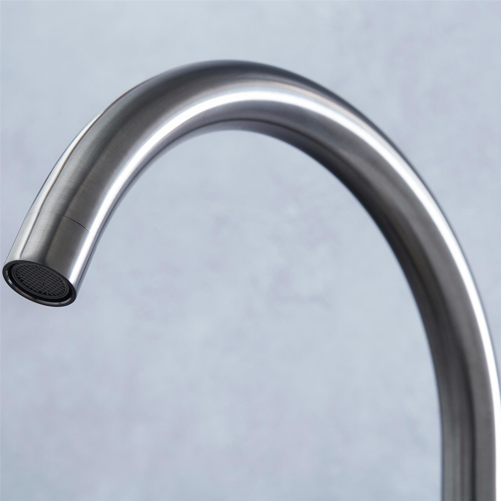 Liquida W05GM Swan Neck Monobloc Twin Lever Gun Metal Grey Kitchen Mixer Tap