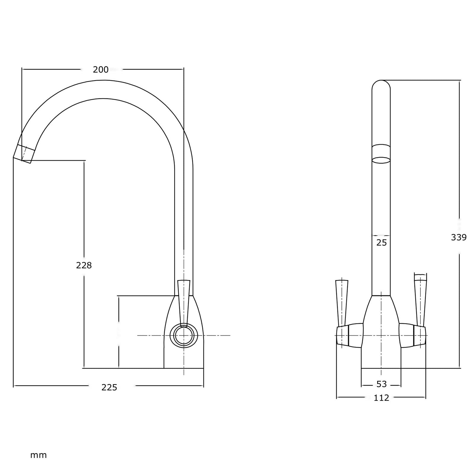 Liquida W05BL Black Swan Neck Swivel Spout Twin Lever Kitchen Mixer Tap