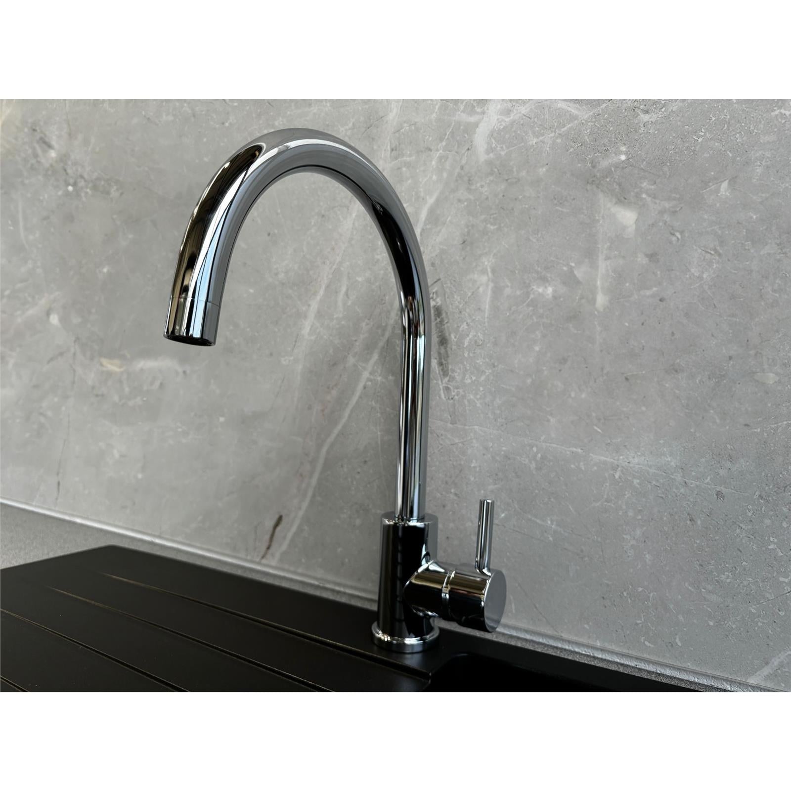 Liquida W06CH Swan Neck Monobloc Single Lever Chrome Kitchen Mixer Tap