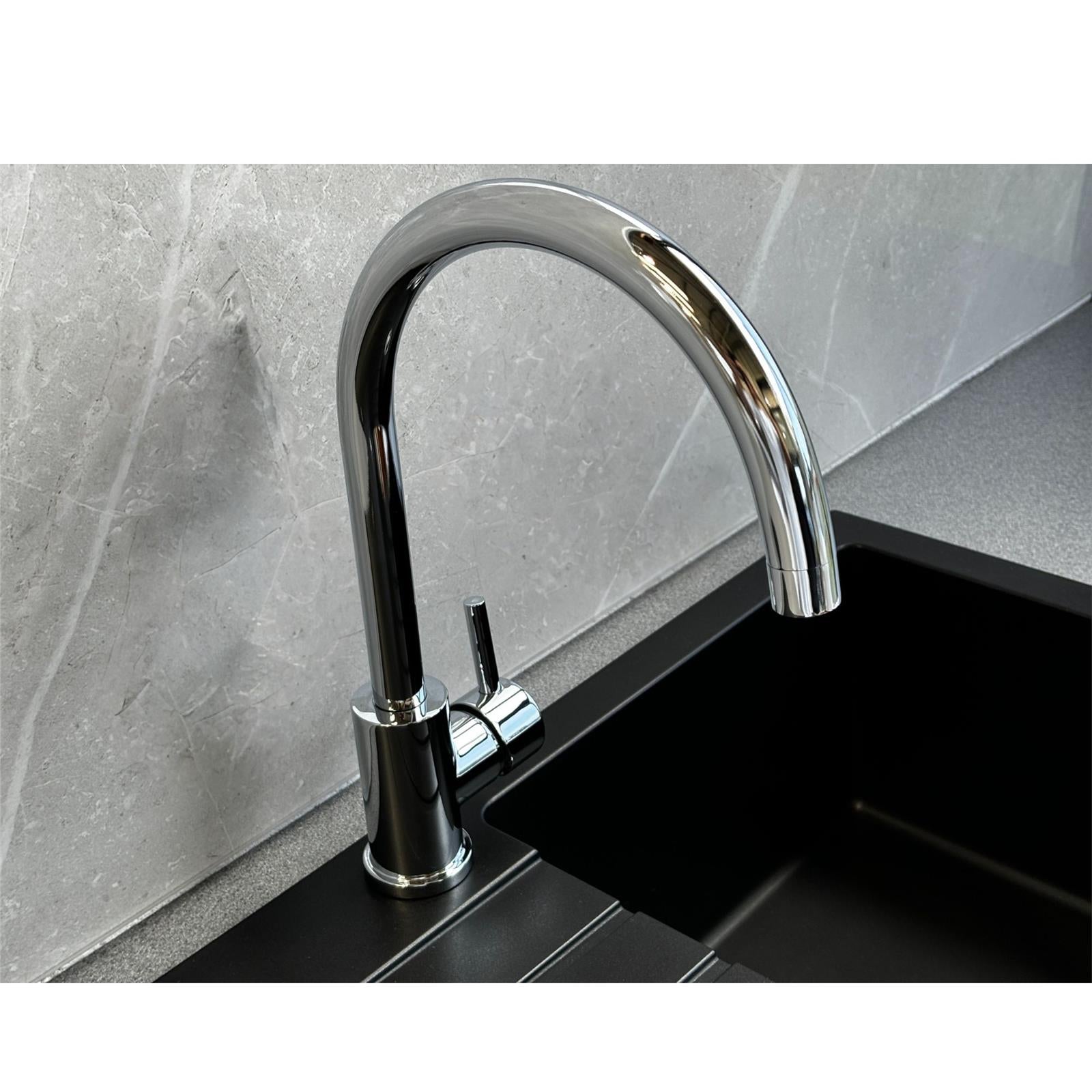 Liquida W06CH Swan Neck Monobloc Single Lever Chrome Kitchen Mixer Tap