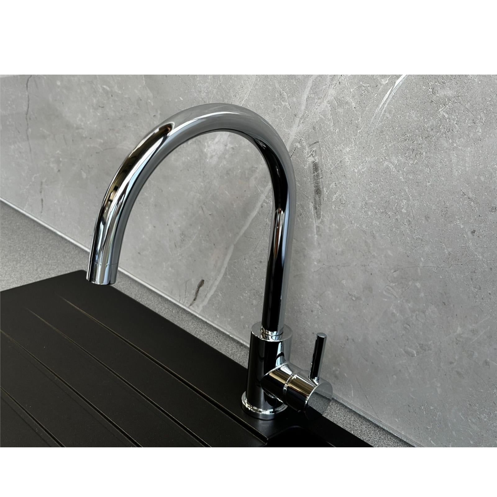 Liquida W06CH Swan Neck Monobloc Single Lever Chrome Kitchen Mixer Tap
