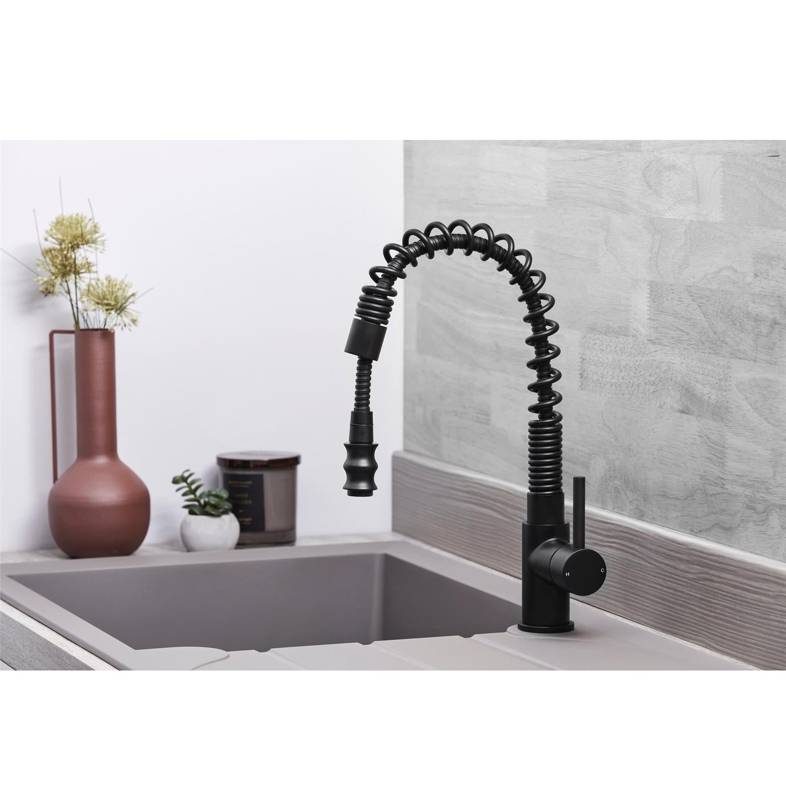 Liquida W07BL 360 Degree Swivel Spout Dual Handle Traditional Black Kitchen Tap
