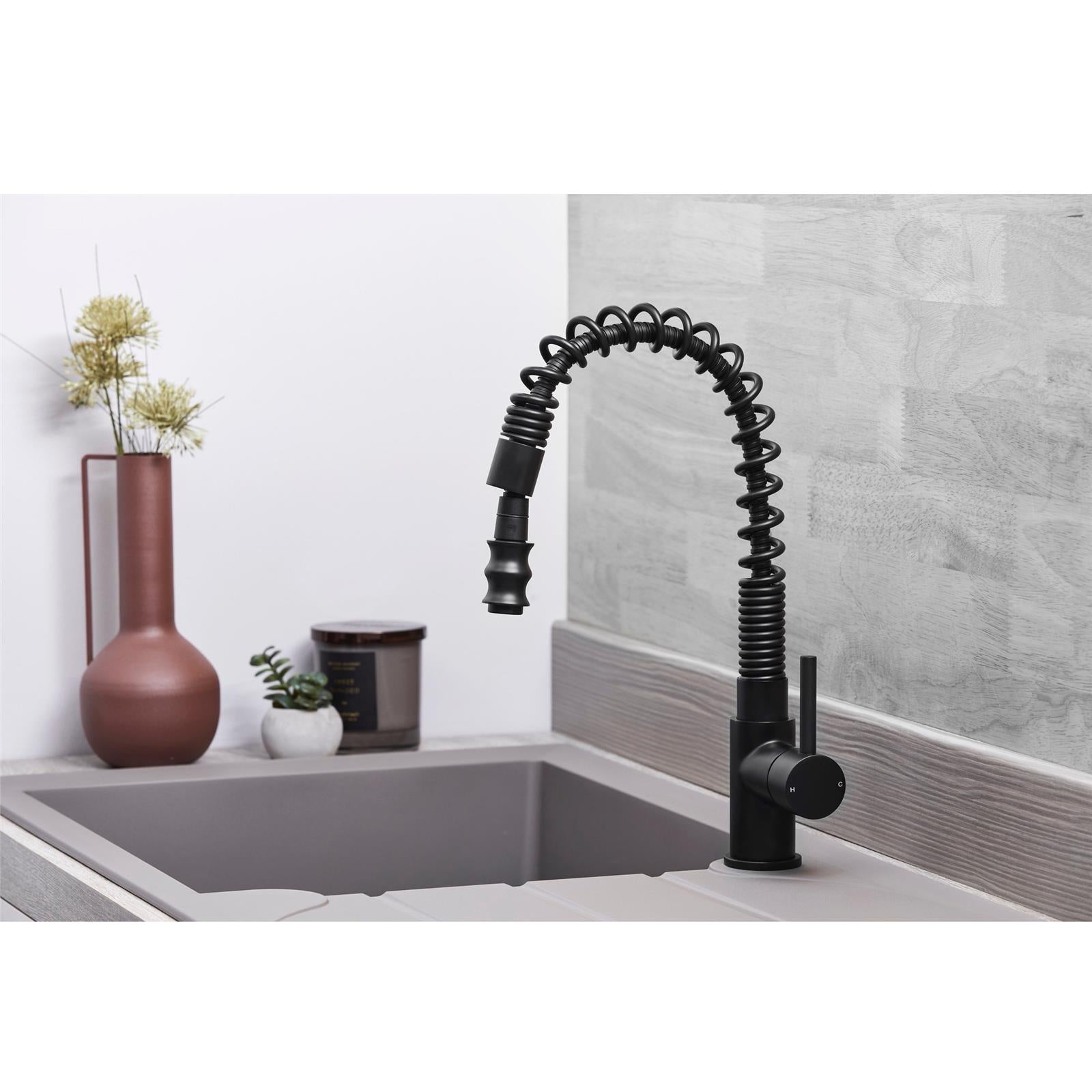 Liquida W07BL 360 Degree Swivel Spout Dual Handle Traditional Black Kitchen Tap