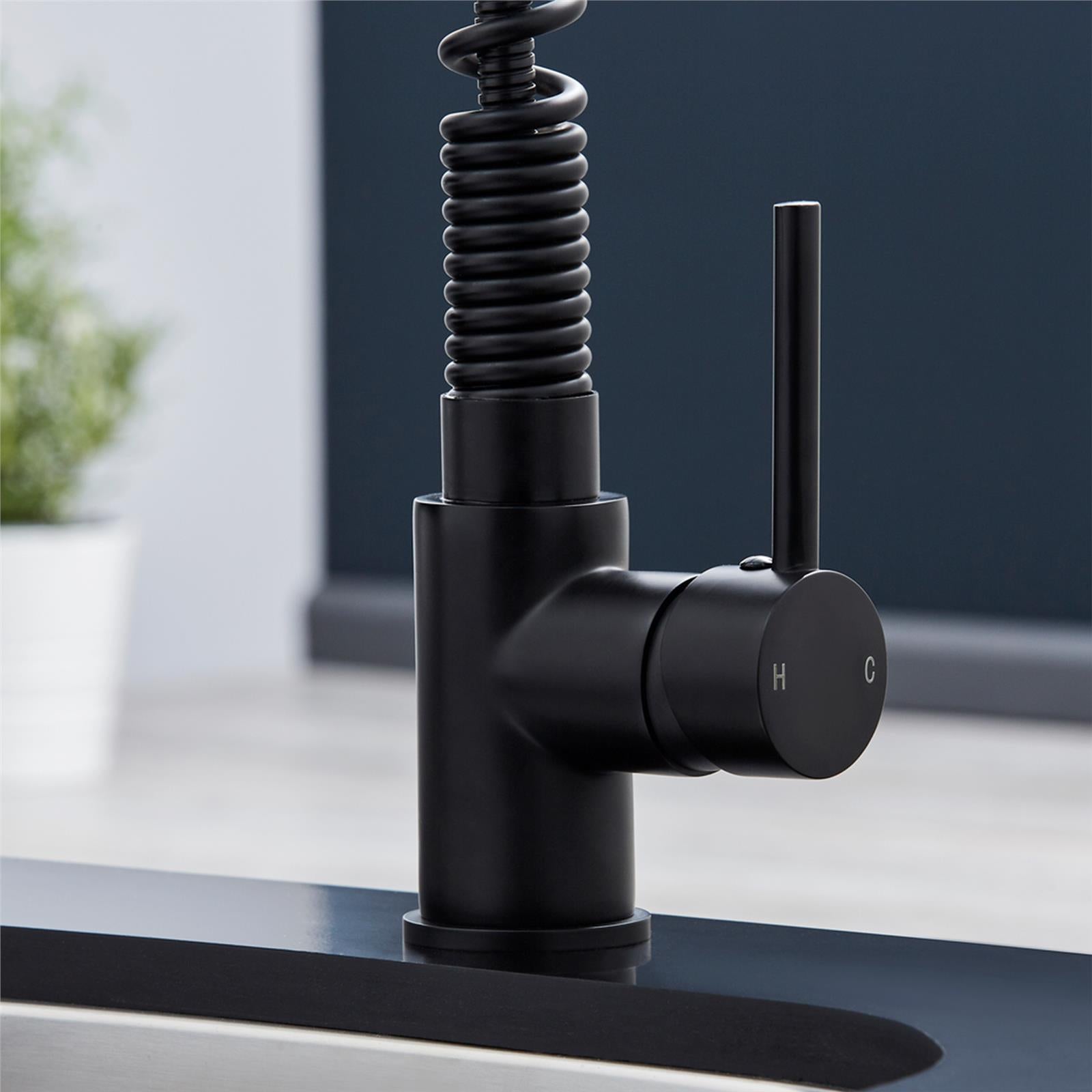 Liquida W07BL 360 Degree Swivel Spout Dual Handle Traditional Black Kitchen Tap